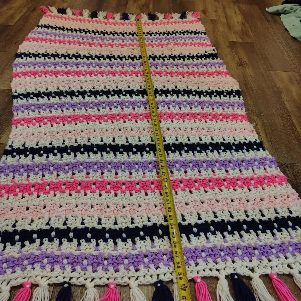 VTG Crochet Pink Purple White Blanket